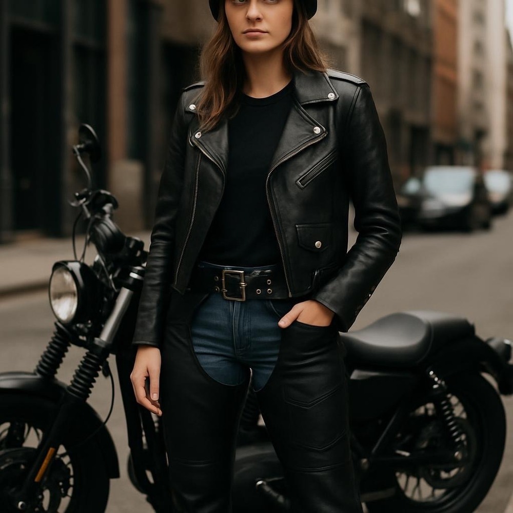 Vintage Womens Genuine Leather Motorcycle Chaps Black Western Riding Pants M